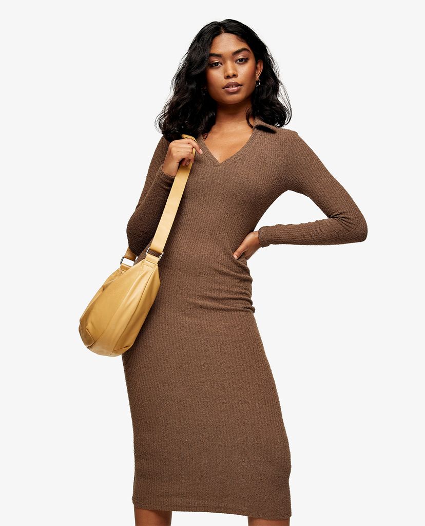 TOPSHOP - Đầm midi phom ôm tay dài cổ V Collar
