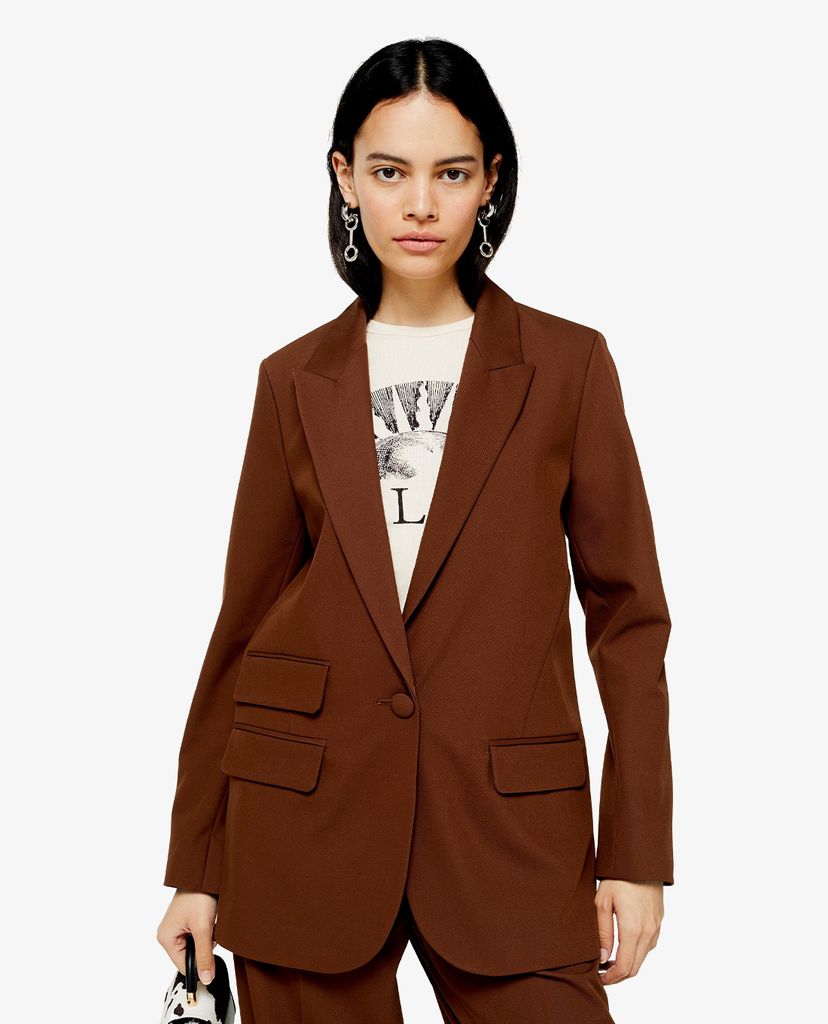 TOPSHOP - Áo blazer nữ tay dài Brown Single Breasted