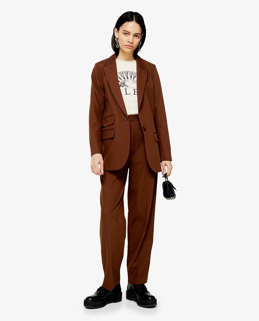 TOPSHOP - Áo blazer nữ tay dài Brown Single Breasted