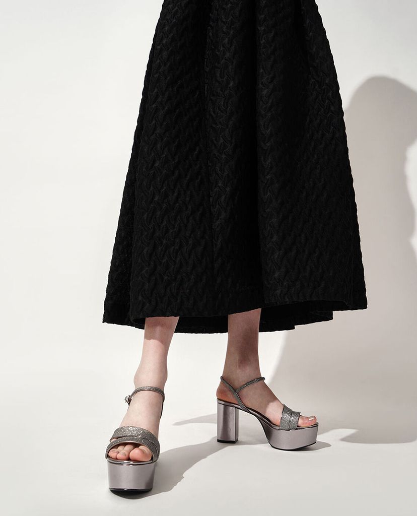 CHARLES & KEITH - Giày cao gót hở mũi Glitter Strappy Platform