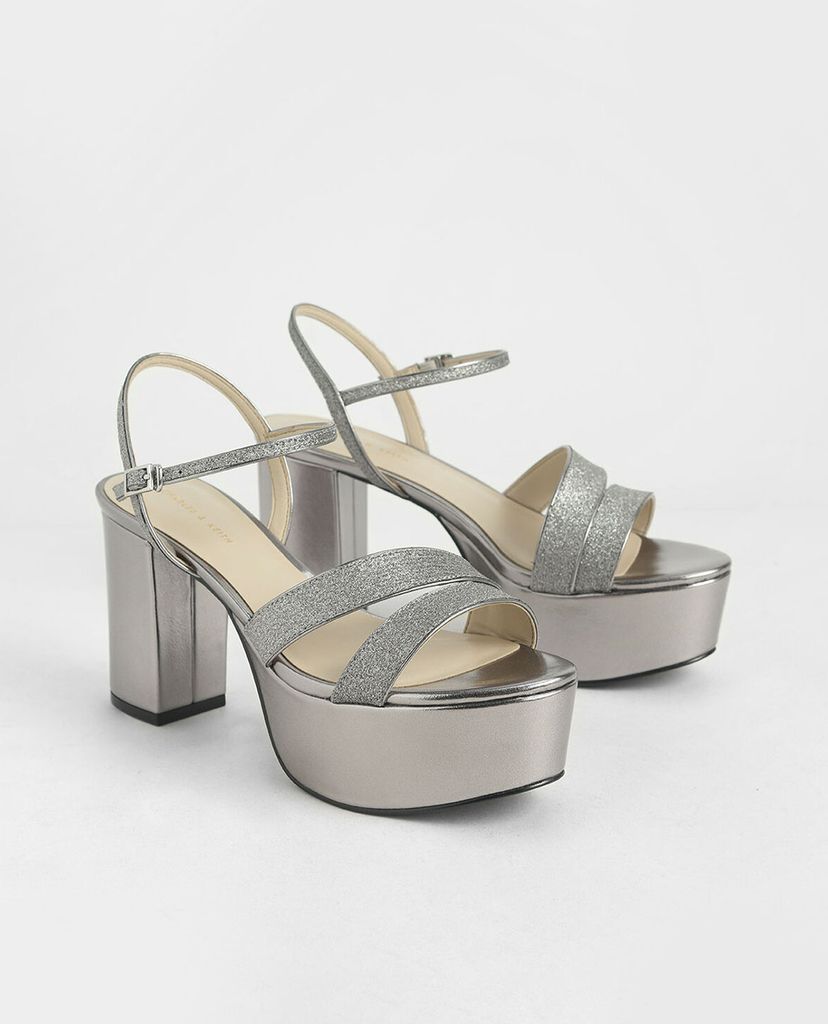 CHARLES & KEITH - Giày cao gót hở mũi Glitter Strappy Platform
