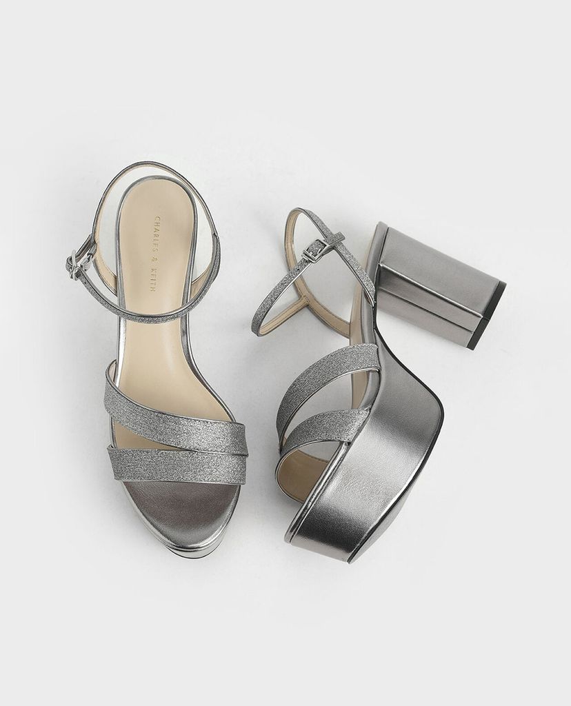 CHARLES & KEITH - Giày cao gót hở mũi Glitter Strappy Platform