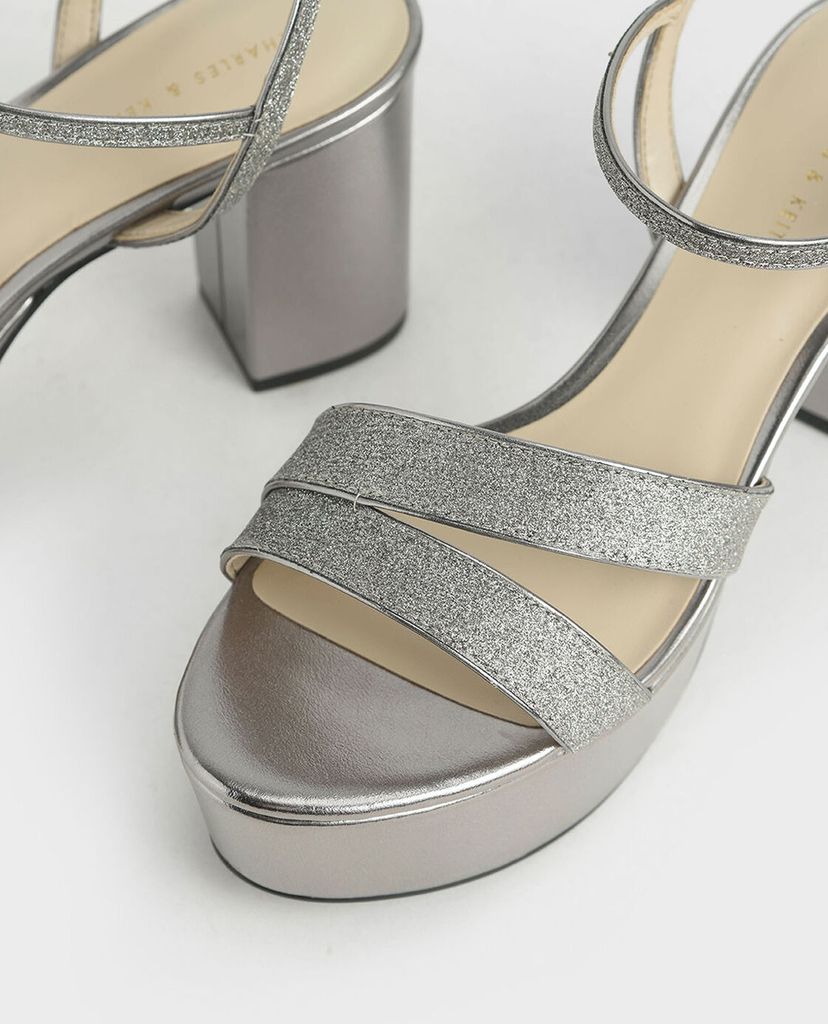 CHARLES & KEITH - Giày cao gót hở mũi Glitter Strappy Platform