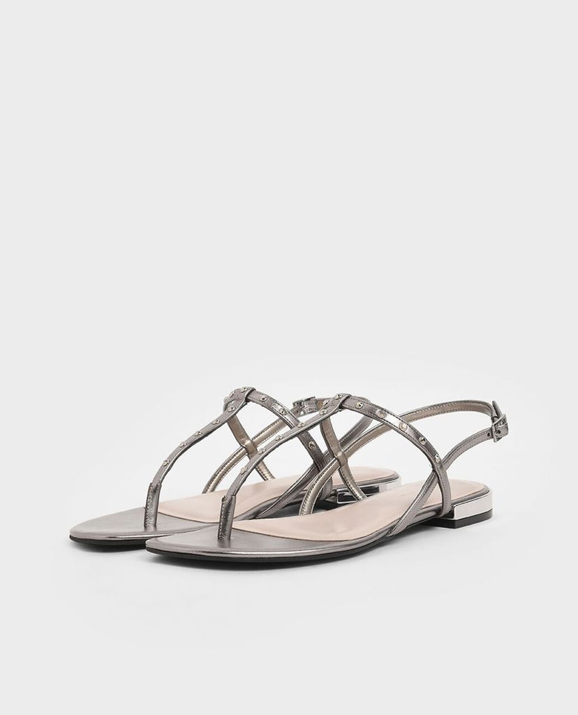 CHARLES & KEITH - Giày sandal nữ quai kẹp Studded Metallic