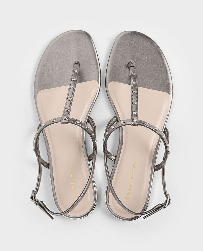 CHARLES & KEITH - Giày sandal nữ quai kẹp Studded Metallic