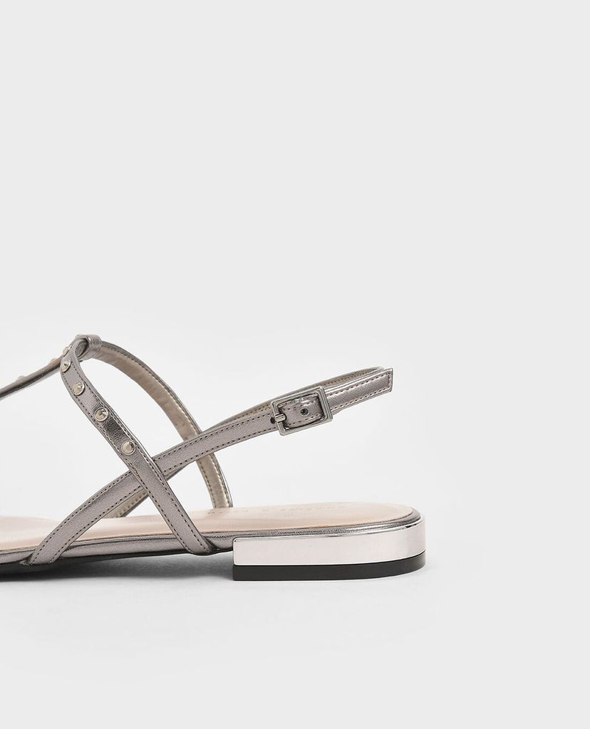 CHARLES & KEITH - Giày sandal nữ quai kẹp Studded Metallic