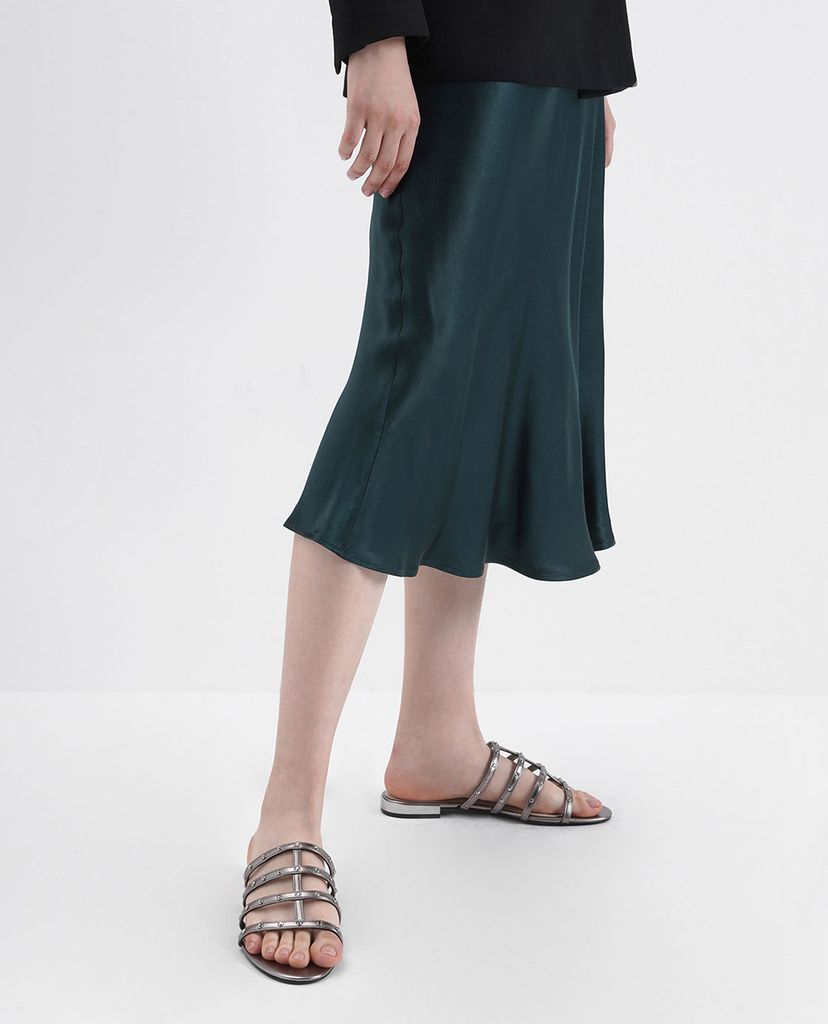 CHARLES & KEITH - Giày sandal nữ quai ngang Studded Satin Caged