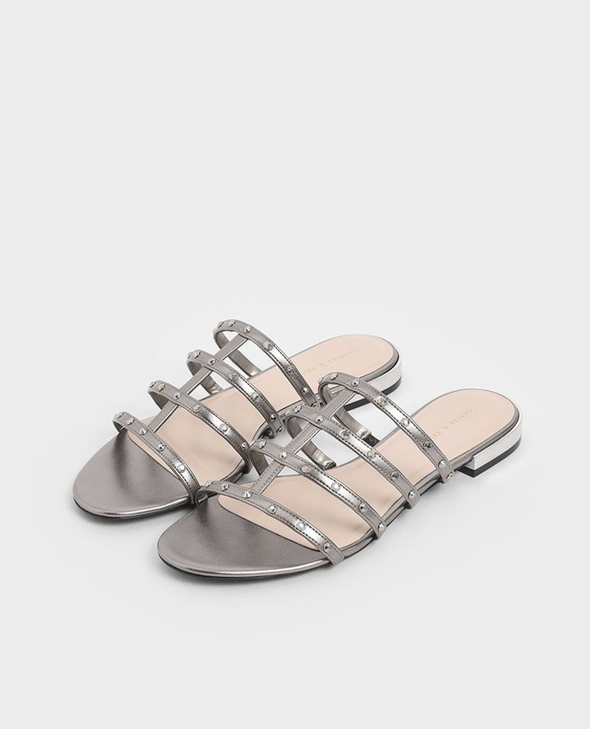 CHARLES & KEITH - Giày sandal nữ quai ngang Studded Satin Caged