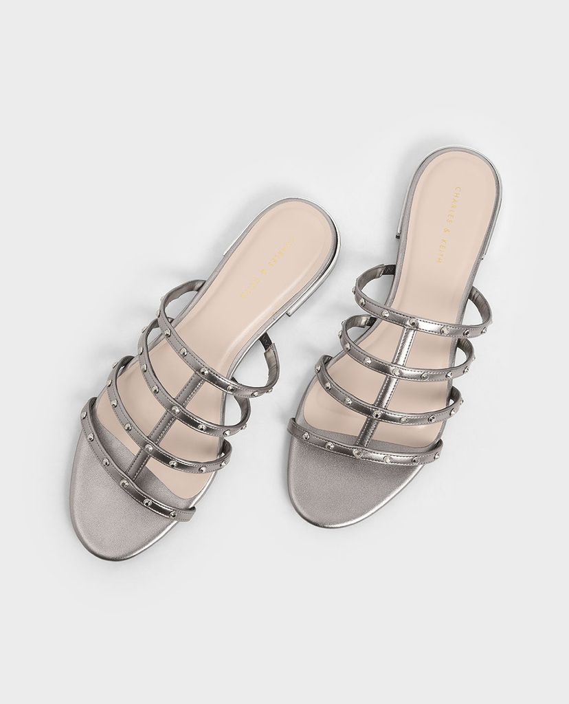 CHARLES & KEITH - Giày sandal nữ quai ngang Studded Satin Caged