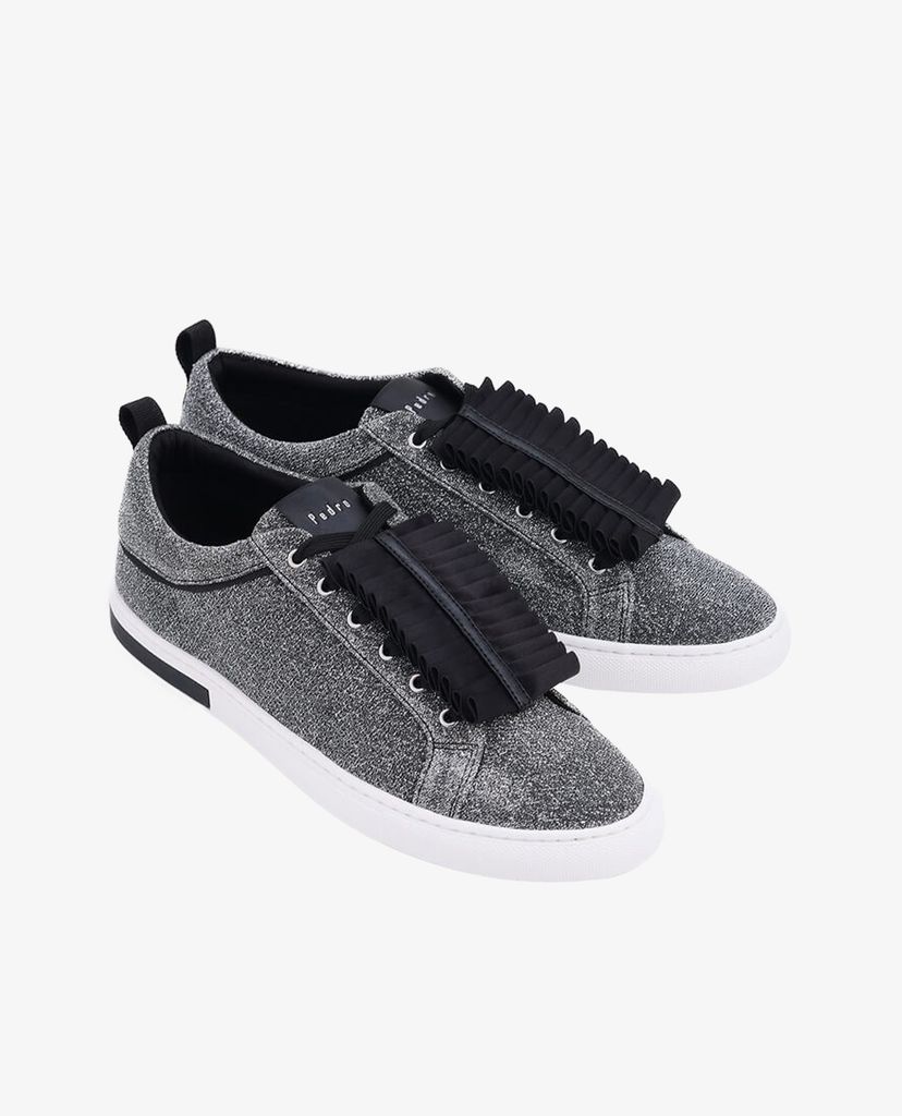 Giày sneaker nữ cổ thấp Pleats Embellished Glitter