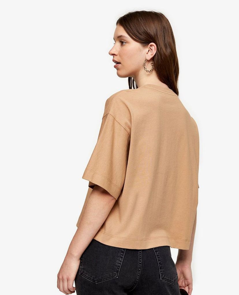TOPSHOP - Áo thun nữ cổ tròn tay lỡ Mocha Brown Panel Boxy