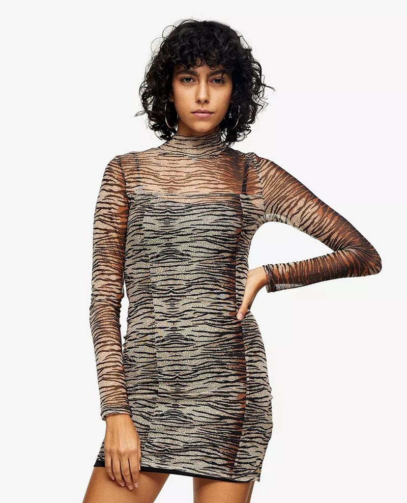 TOPSHOP - Đầm mini ôm body Animal Print Mesh