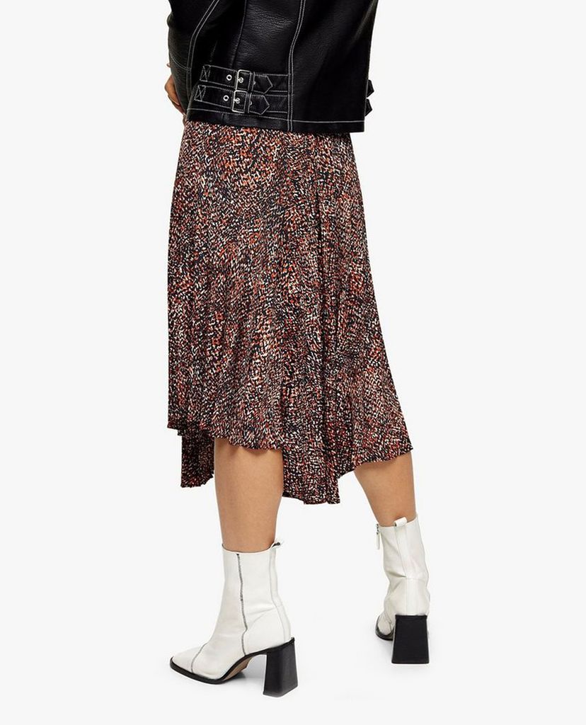 TOPSHOP - Chân váy midi PETITE Brown Animal Textured Pleated