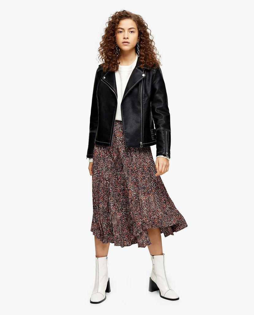 TOPSHOP - Chân váy midi PETITE Brown Animal Textured Pleated