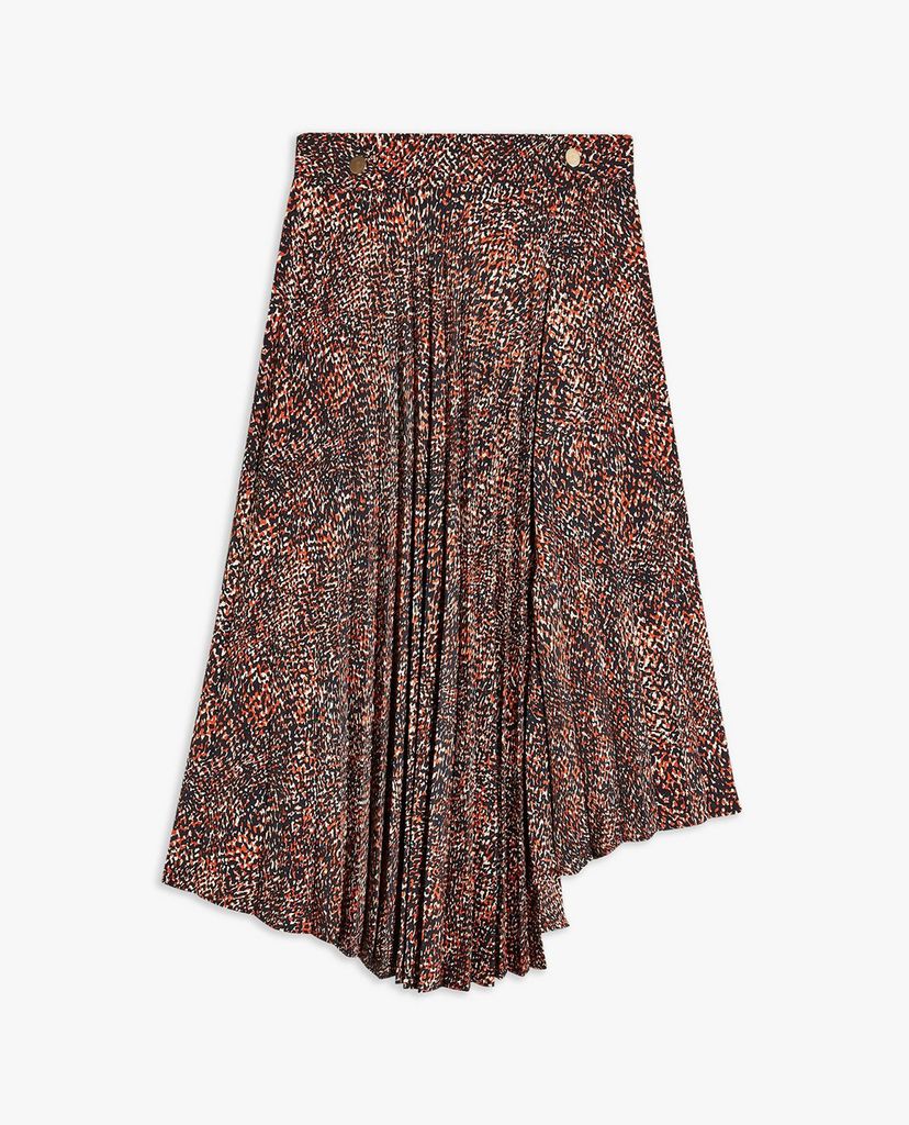 TOPSHOP - Chân váy midi PETITE Brown Animal Textured Pleated