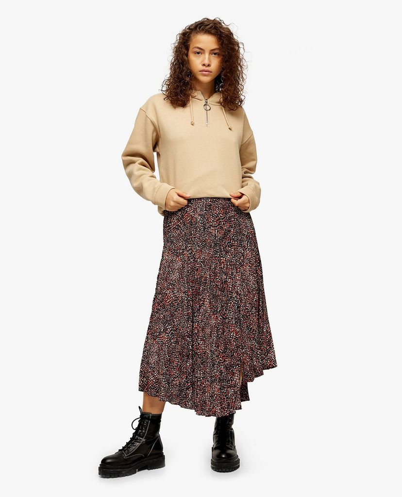 TOPSHOP - Chân váy midi Brown Animal Textured Pleated