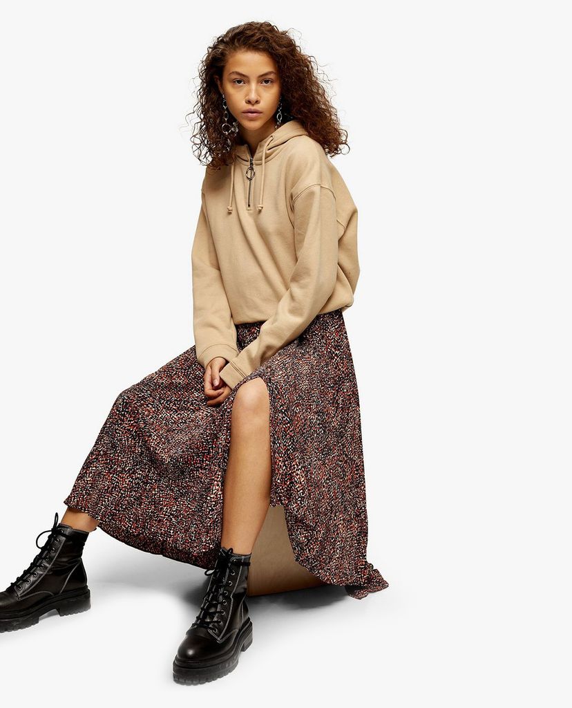 TOPSHOP - Chân váy midi Brown Animal Textured Pleated