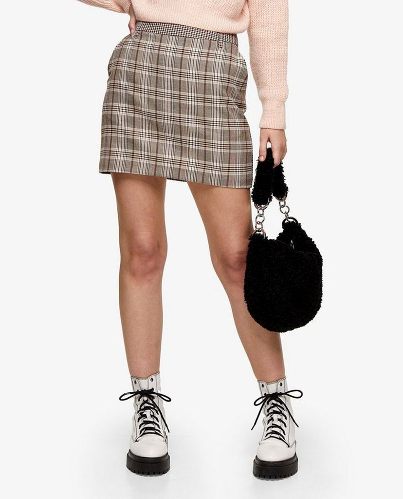 TOPSHOP - Chân váy mini chữ A Brown Check Mini