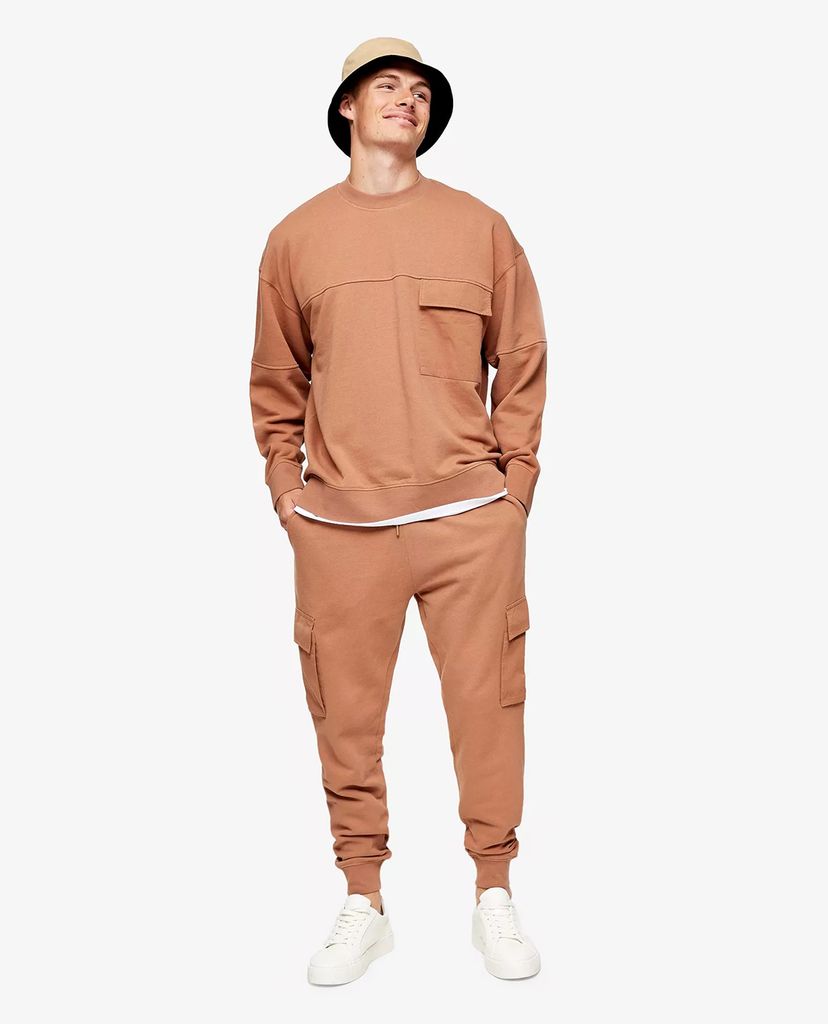 TOPMAN - Quần jogger nam bo gấu Brown Twill Cargo