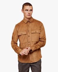 TOPMAN - Áo sơ mi nam tay dài cổ bẻ phối túi Faux Suede