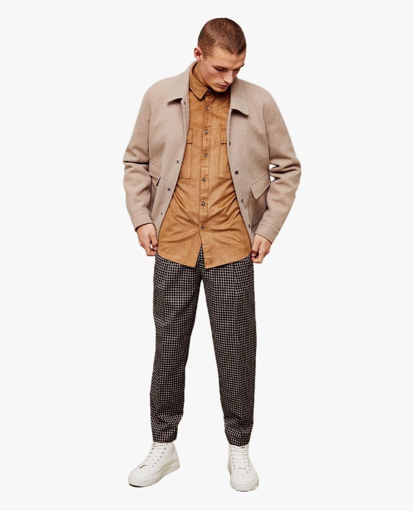 TOPMAN - Áo sơ mi nam tay dài cổ bẻ phối túi Faux Suede