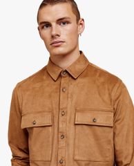 TOPMAN - Áo sơ mi nam tay dài cổ bẻ phối túi Faux Suede