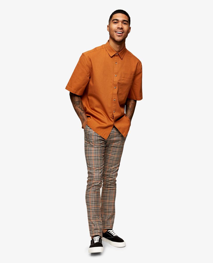 TOPMAN - Áo sơ mi nam ngắn tay Brown Boxy Twill Boxy