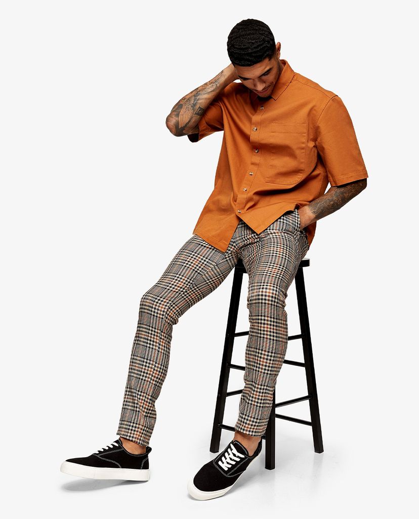 TOPMAN - Áo sơ mi nam ngắn tay Brown Boxy Twill Boxy