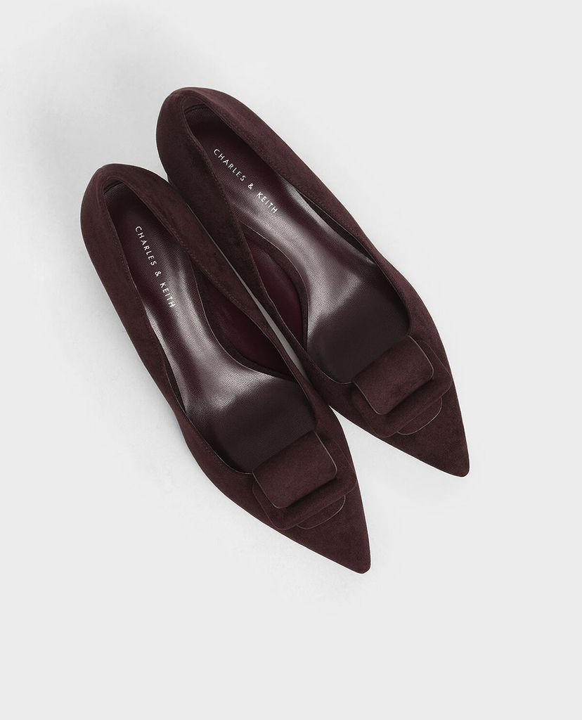 CHARLES & KEITH - Giày cao gót mũi nhọn Front Buckle Textured