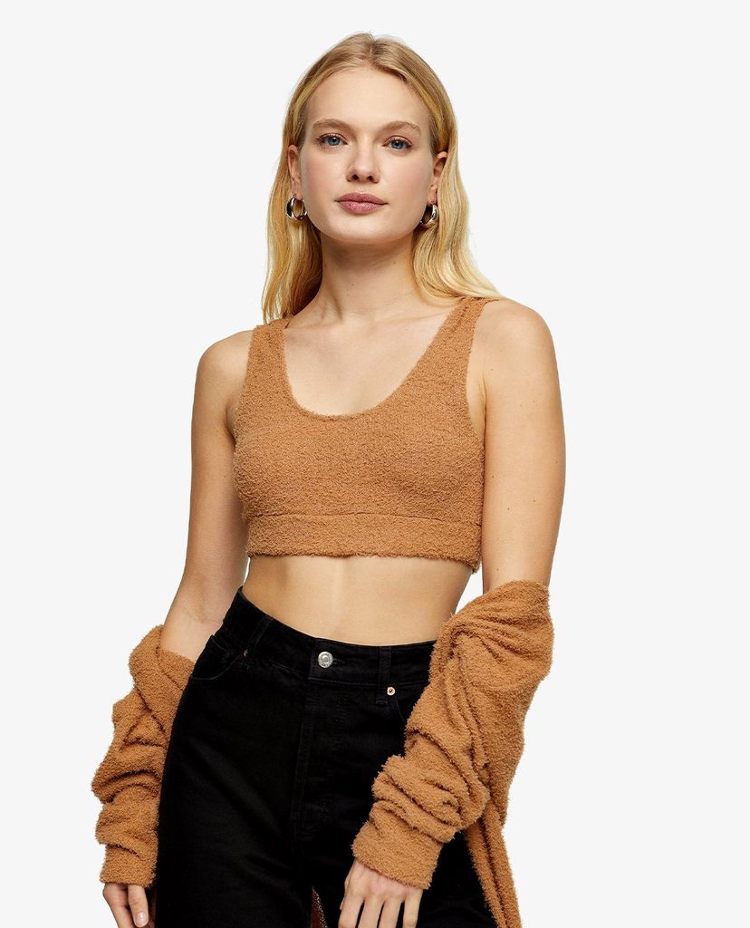 TOPSHOP - Áo bra nữ croptop Beige Fluffy