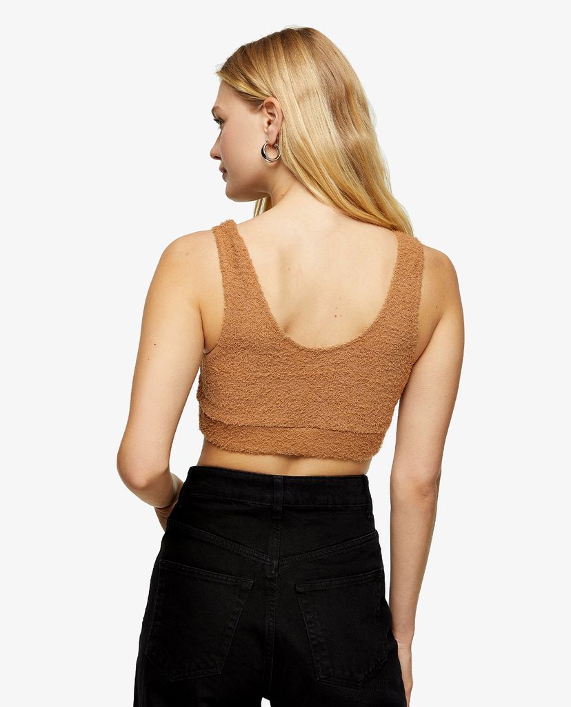 TOPSHOP - Áo bra nữ croptop Beige Fluffy