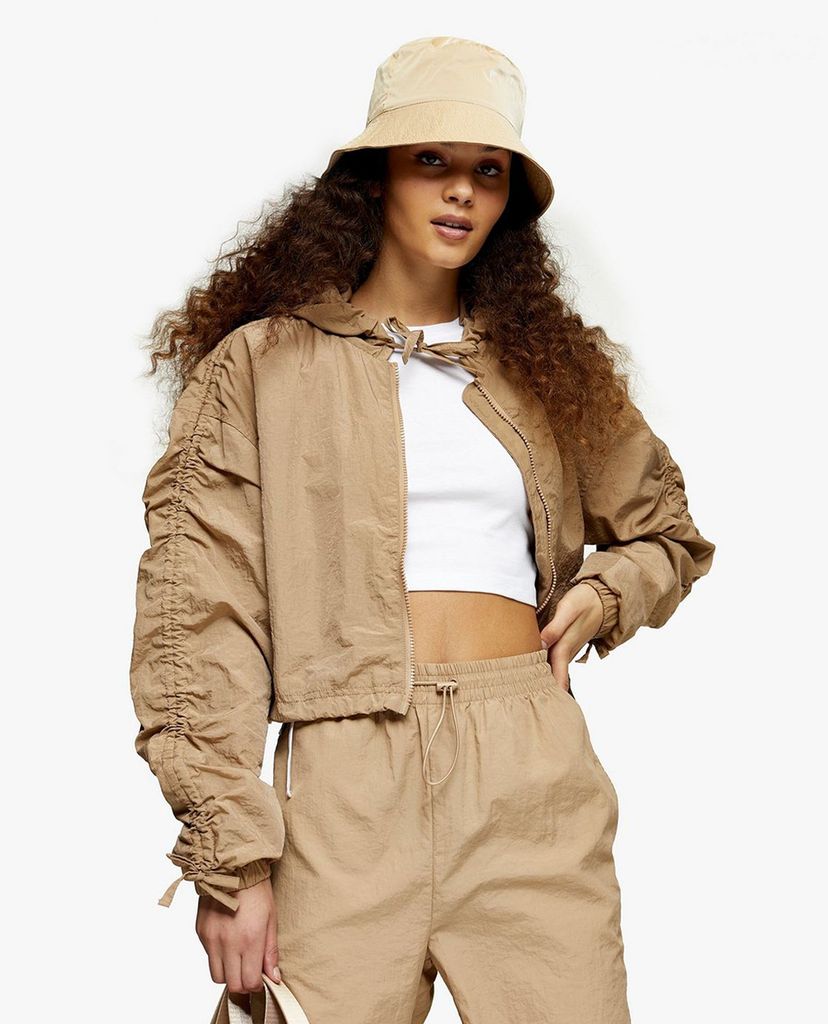 TOPSHOP - Áo khoác nữ croptop phối mũ Beige Shell Cropped