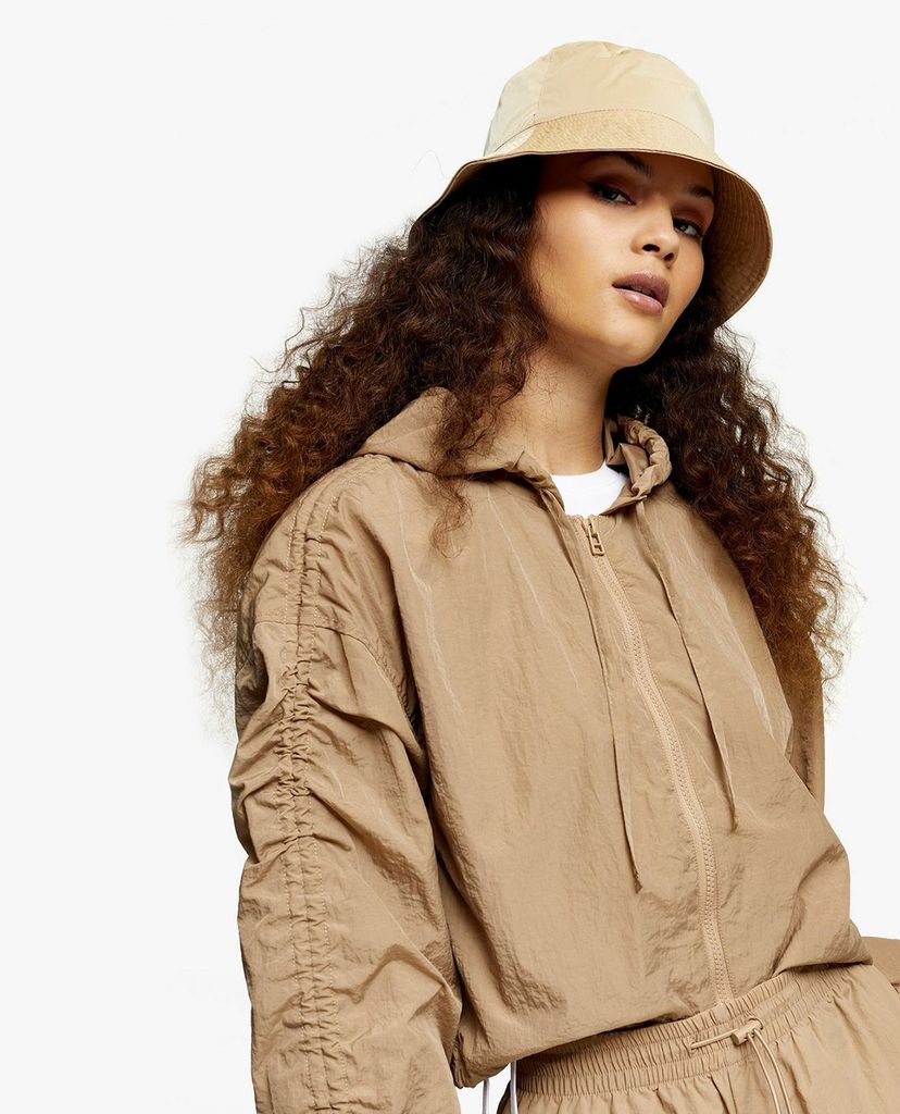 TOPSHOP - Áo khoác nữ croptop phối mũ Beige Shell Cropped