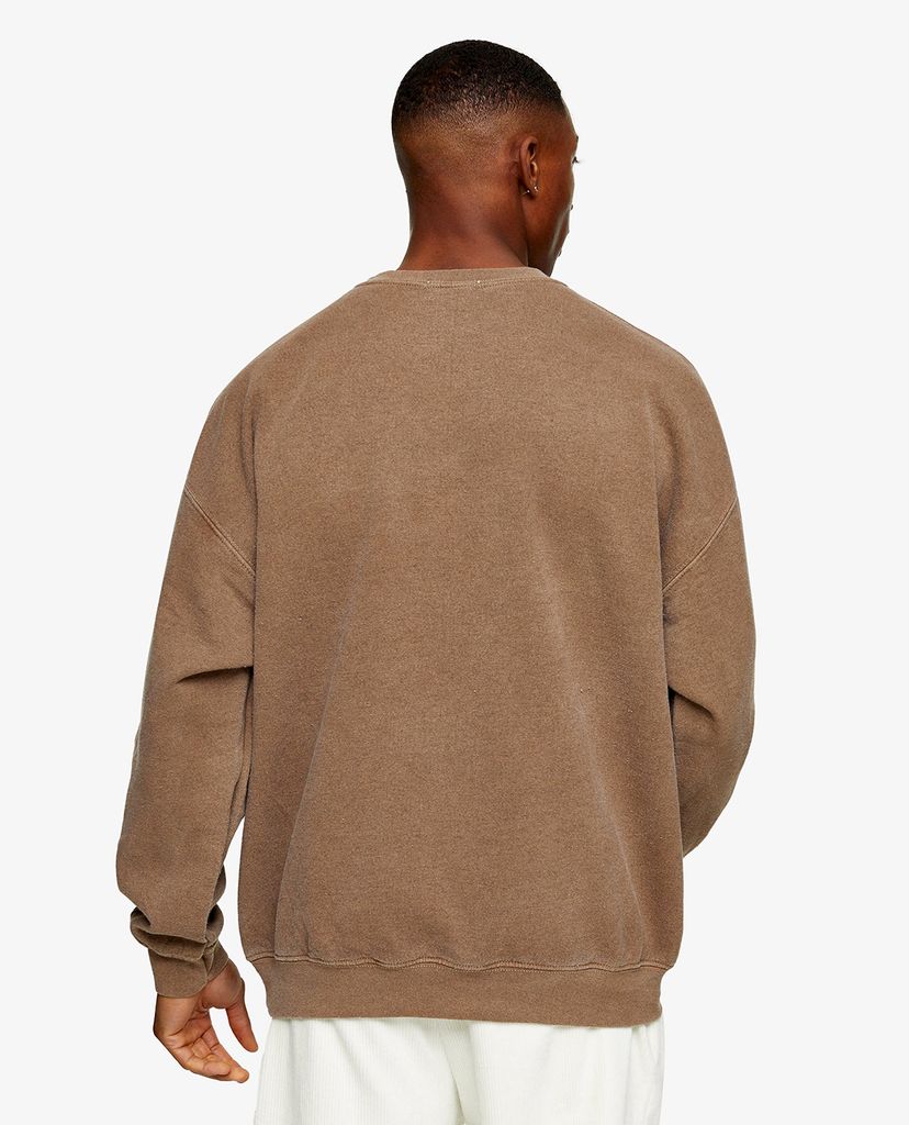 TOPMAN - Áo sweatshirt nam cổ tròn tay dài Brown Paris