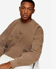 TOPMAN - Áo sweatshirt nam cổ tròn tay dài Brown Paris