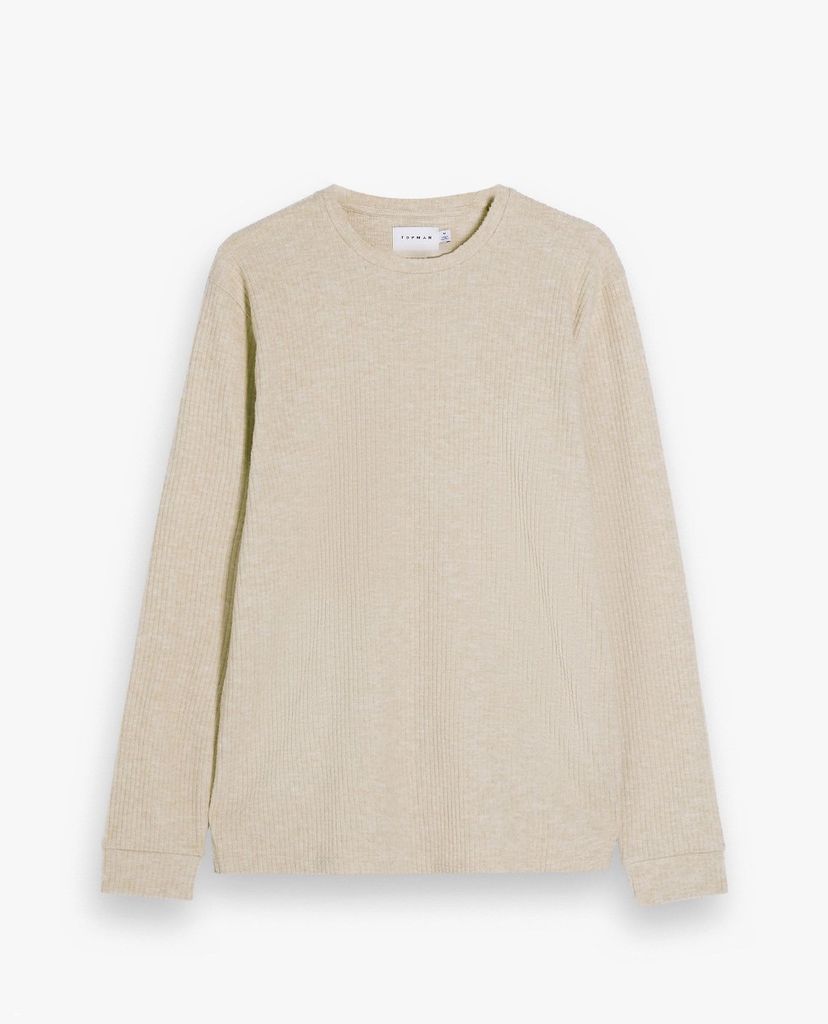 TOPMAN - Áo len nam tay dài cổ tròn phom suông Rib