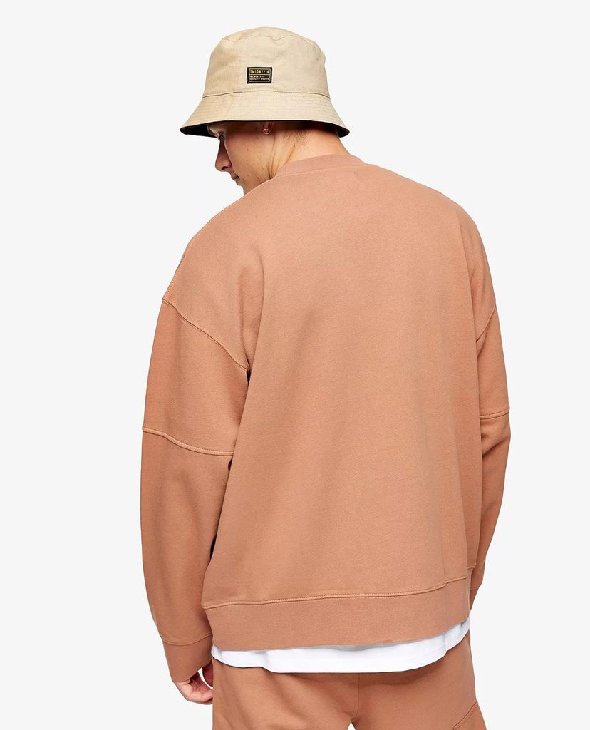 TOPMAN - Áo sweatshirt cổ tròn dài tay Brown Twill Cargo Crew