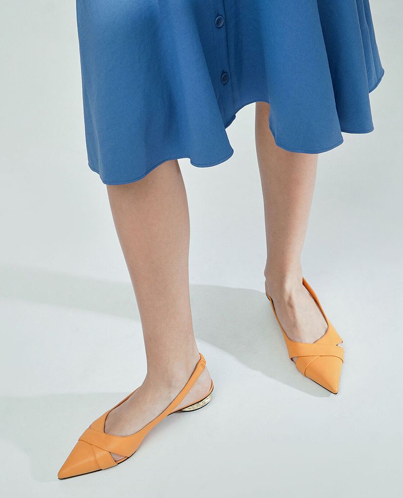 CHARLES & KEITH - Giày cao gót mũi nhọn Leather Slingback