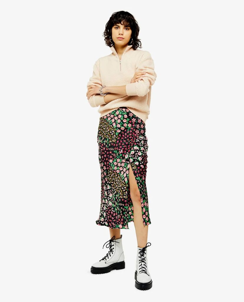 TOPSHOP - Áo sweatshirt nữ tay dài Stone Borg Zip Funnel