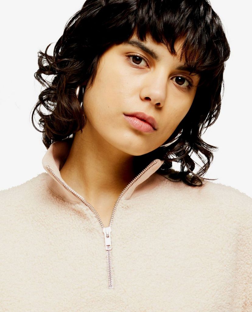 TOPSHOP - Áo sweatshirt nữ tay dài Stone Borg Zip Funnel