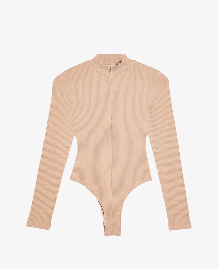 TOPSHOP - Áo bodysuits nữ tay dài Sand Zip Funnel