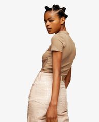 TOPSHOP - Áo kiểu nữ cổ cao tay ngắn Sand Mesh Panel Funnel