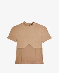 TOPSHOP - Áo kiểu nữ cổ cao tay ngắn Sand Mesh Panel Funnel