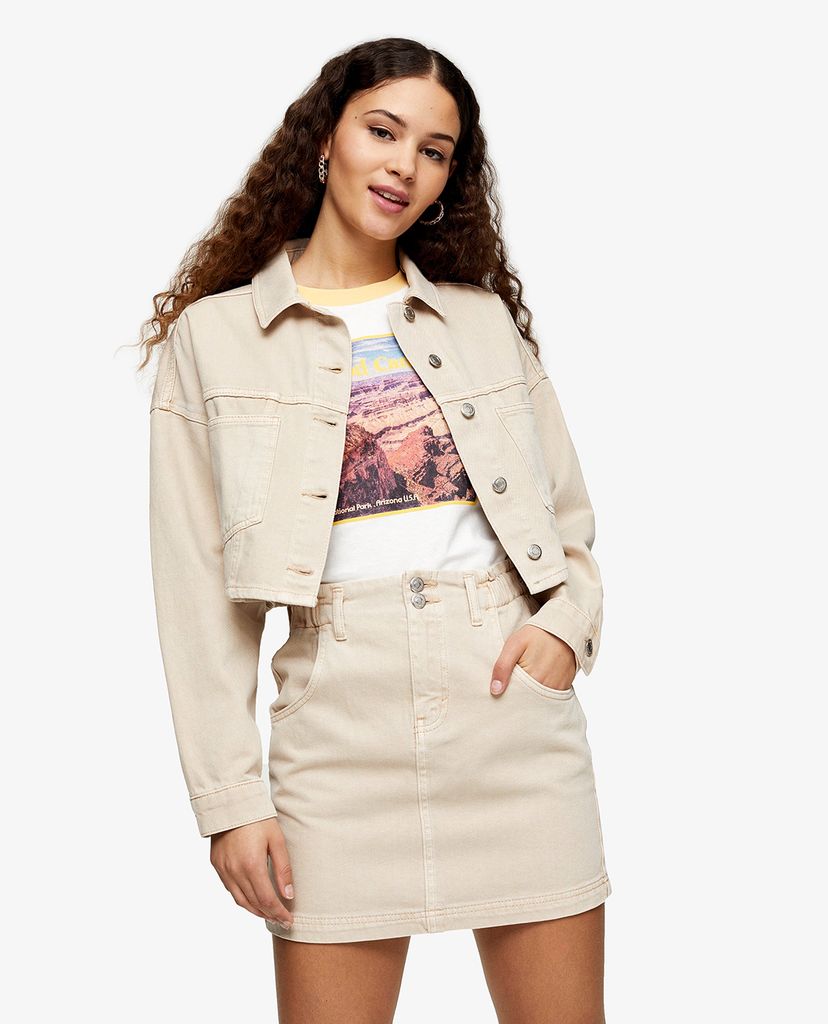 TOPSHOP - Chân váy denim mini lưng thun CONSIDERED Sand Paperbag