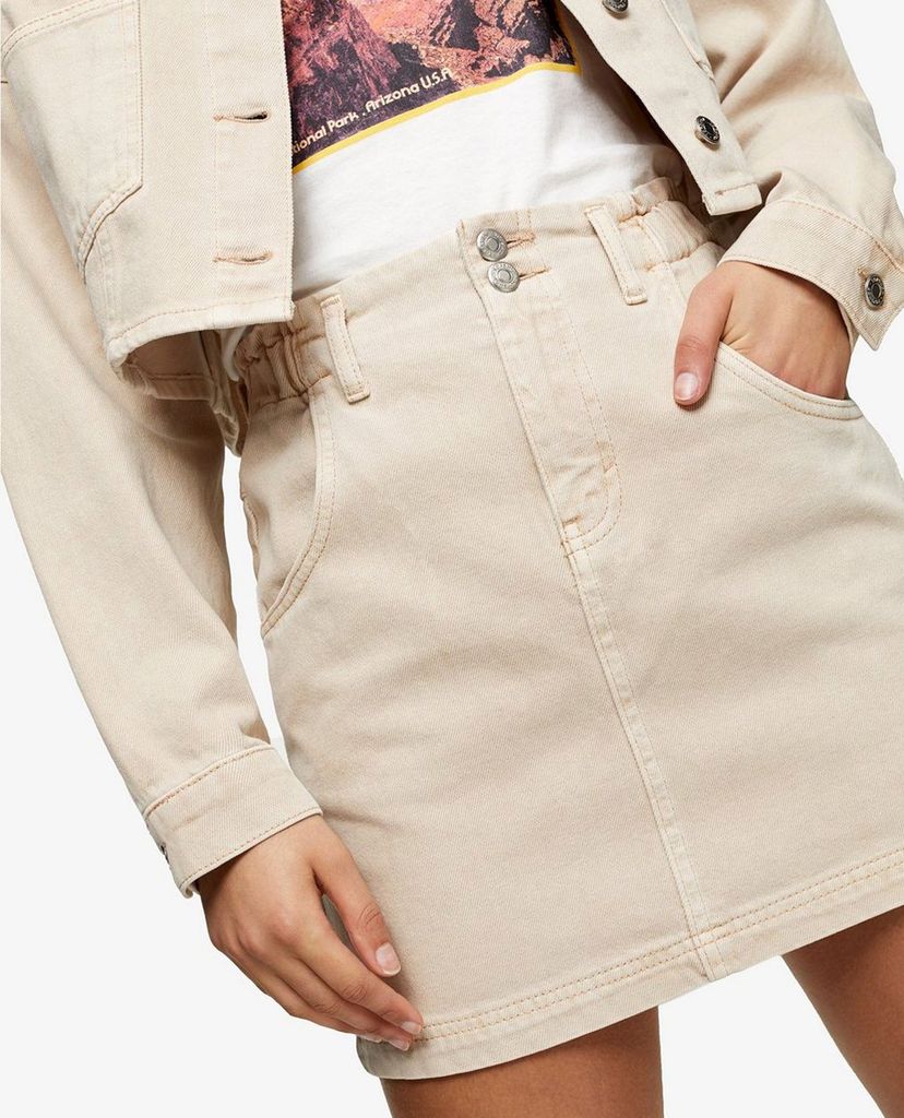 TOPSHOP - Chân váy denim mini lưng thun CONSIDERED Sand Paperbag