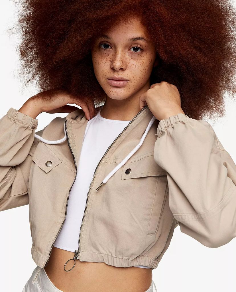 TOPSHOP - Áo hoodie nữ phối zip phom croptop thời trang Sand