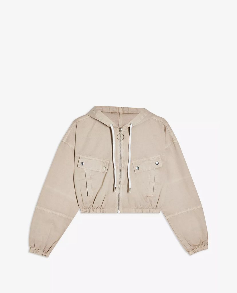 TOPSHOP - Áo hoodie nữ phối zip phom croptop thời trang Sand
