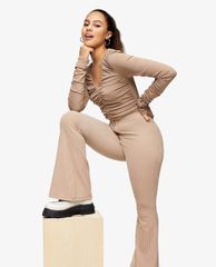 TOPSHOP - Quần kiểu nữ ống loe Stone Corduroy Ribbed