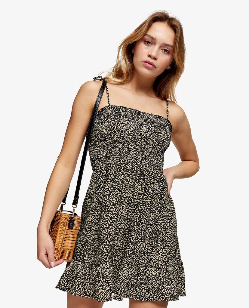 TOPSHOP - Đầm mini hai dây PETITE Stone Animal Print