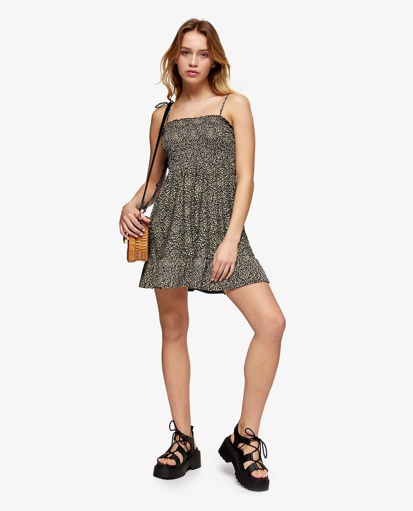 TOPSHOP - Đầm mini hai dây PETITE Stone Animal Print